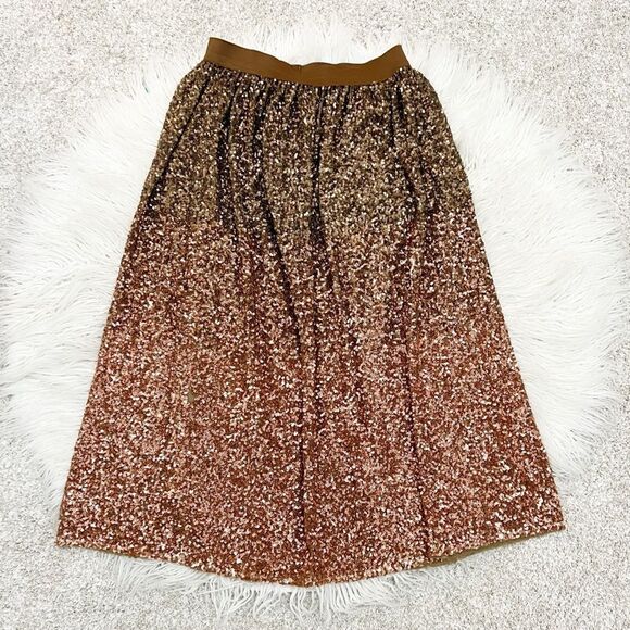 LC Lauren Conrad Brown and Gold Sequin Midi Skirt - Picture 1 of 5
